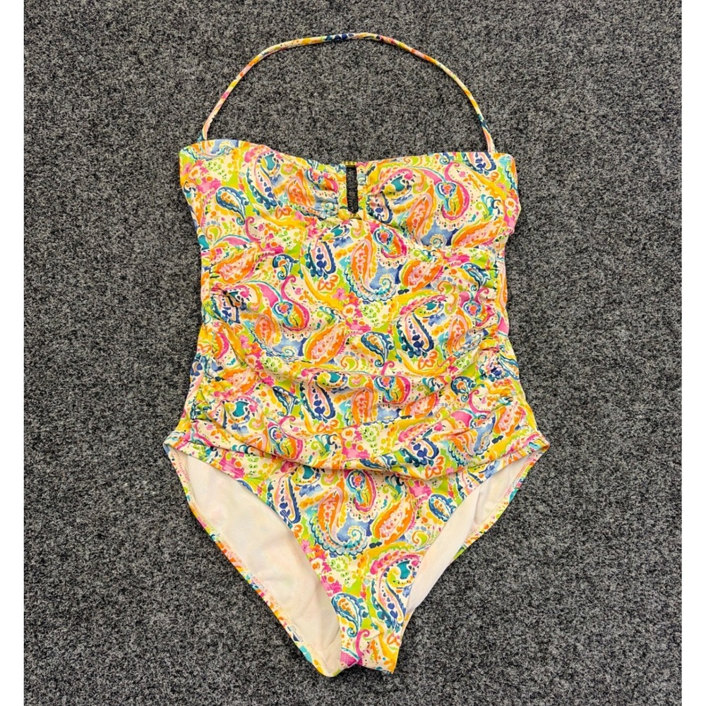 Lauren Ralph Lauren Swimsuit Women 8 Multicolor Paisley Halter One Piece Ruched